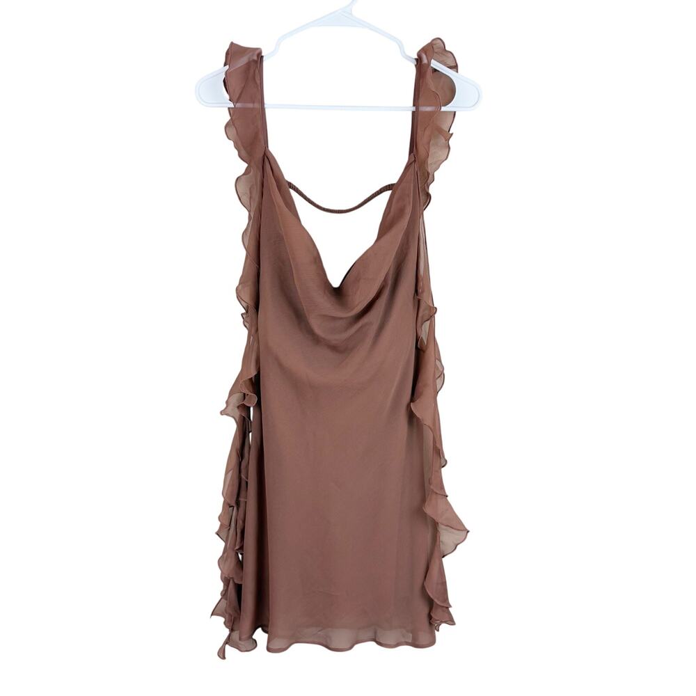 NWT ASOS Design Cowl Neck Mini Dress Frill Detail Chocolate Brown Womens Size 8